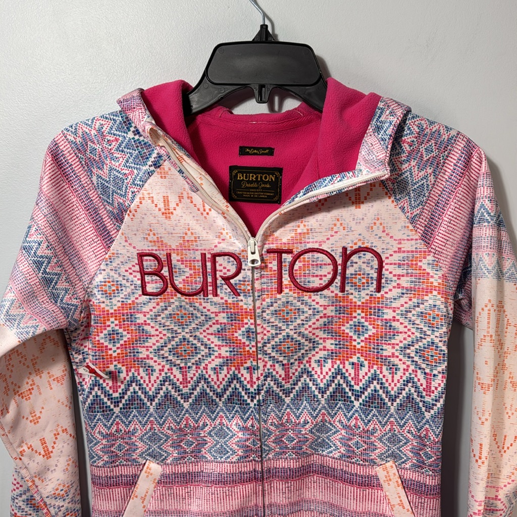 Burton Sweatshirt Multicolor Zip Front Hooded Fleece Lined Snowboard Sz Xs Euc — image 8 of 8